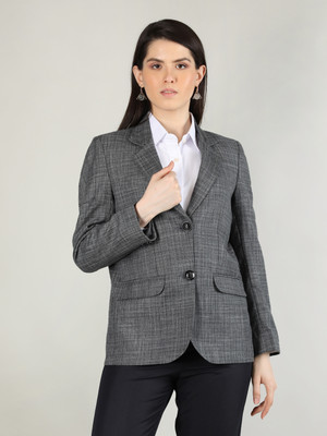 DLANXA Checkered Single Breasted Formal Women Blazer(Grey)