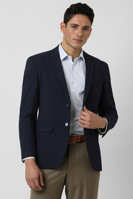PETER ENGLAND Solid Single Breasted Formal Men Blazer(Dark Blue)