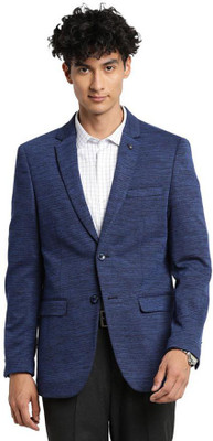 TURTLE Self Design Single Breasted Party Men Blazer(Blue)