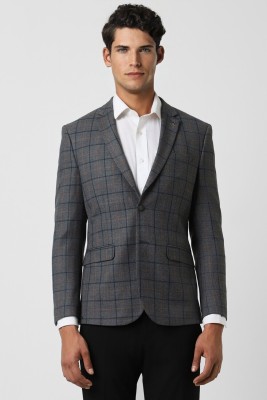 VAN HEUSEN Checkered Single Breasted Formal Men Blazer(Grey)