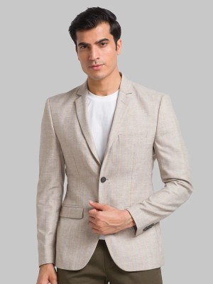 PARK AVENUE Checkered Single Breasted Casual Men Blazer(Grey)