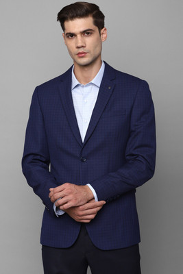 LOUIS PHILIPPE Checkered Single Breasted Formal Men Blazer(Dark Blue)