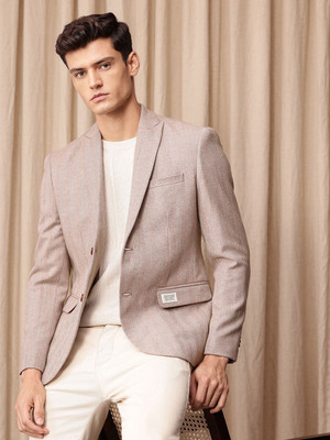 Mr Bowerbird Self Design Single Breasted Formal Men Blazer(Brown)