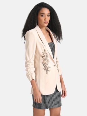 KAZO Embellished Single Breasted Party Women Blazer(Beige)