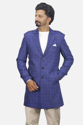 gargian master cut Checkered Single Breasted Casual, Party Men Blazer(Blue)