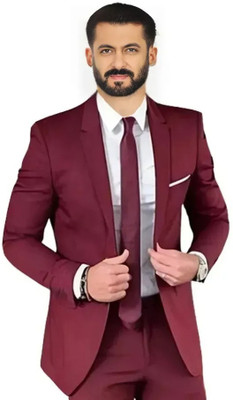 Fijuca Fashion Solid Single Breasted Casual, Formal, Party, Festive & Wedding Men Blazer(Maroon)