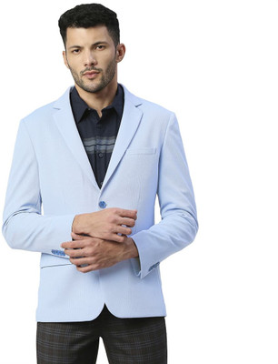 BASICS Solid Tuxedo Style Casual Men Blazer(Blue)