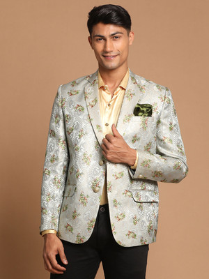 VASTRAMAY Embroidered Single Breasted Festive Men Blazer(Green)
