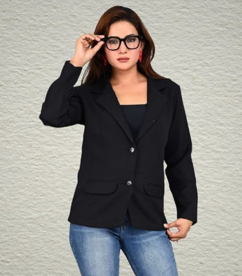 NAIDA Solid, Self Design Single Breasted Casual, Festive, Formal, Party, Sports, Wedding, Lounge Wear Women Blazer(Black)