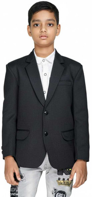 TTRFashion Self Design Single Breasted Festive & Wedding Boys Blazer(Black)
