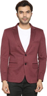 PERSONALITY PLUS Solid Single Breasted Formal Men Blazer(Maroon)