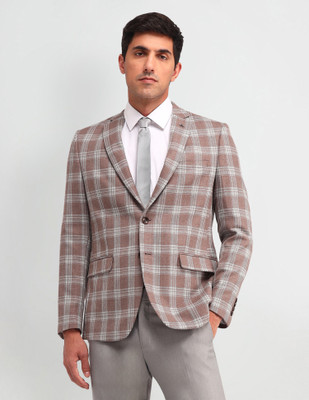 ARROW Checkered Single Breasted Formal Men Blazer(Brown)