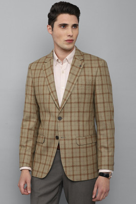 LOUIS PHILIPPE Checkered Single Breasted Formal Men Blazer(Brown)