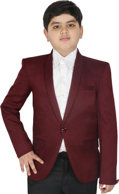 SG YUVRAJ Solid Single Breasted Festive & Wedding Boys Blazer(Maroon)