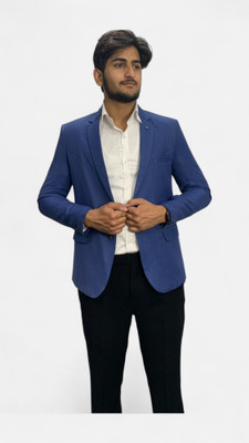 gargian master cut Solid Single Breasted Formal Men Blazer(Blue)