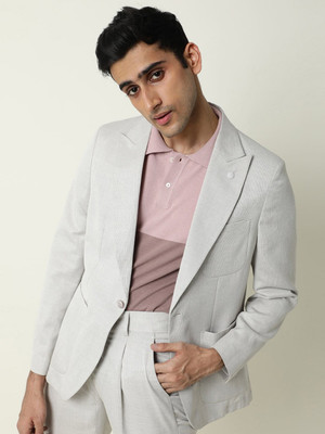 Rare Rabbit Solid Single Breasted Formal Men Blazer(Beige)