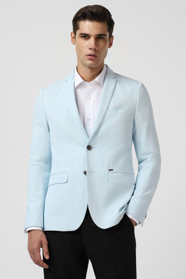 VAN HEUSEN Solid Single Breasted Formal Men Blazer(Blue)