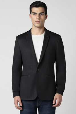 VAN HEUSEN Solid Single Breasted Formal Men Blazer(Black)