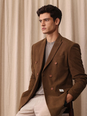 Mr Bowerbird Solid Double Breasted Casual Men Blazer(Brown)