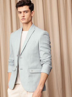 Mr Bowerbird Self Design Single Breasted Formal Men Blazer(Blue)