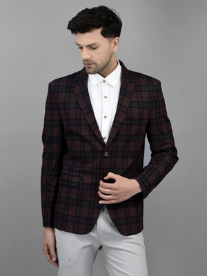 Canary London Checkered Single Breasted Casual Men Blazer(Red)