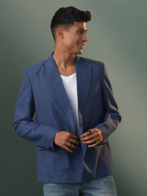 Shvaas By Vastramay Solid Single Breasted Casual Men Blazer(Blue)
