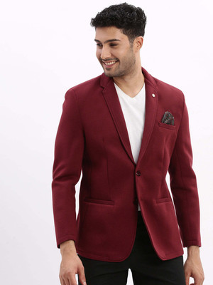 SHOWOFFFF Solid Single Breasted Casual Men Blazer(Maroon)