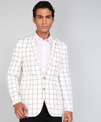 Raymond Checkered Single Breasted Formal Men Blazer(Beige, White)