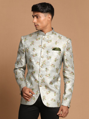 VASTRAMAY Woven Single Breasted Festive Men Blazer(White)