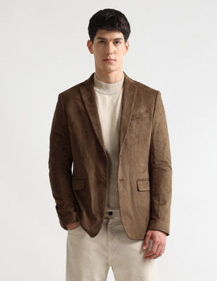 ARROW Solid Single Breasted Formal Men Blazer(Brown)