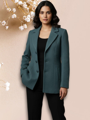 Pepzo Solid Double Breasted Casual Women Blazer(Blue)