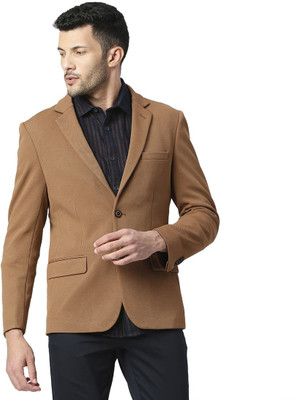 BASICS Solid Tuxedo Style Casual Men Blazer(Brown)