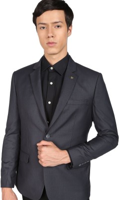 AD by Arvind Solid Single Breasted Formal Men Blazer(Grey)