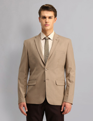 AD by Arvind Solid Single Breasted Formal Men Blazer(Green)