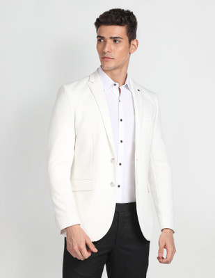 ARROW Solid Single Breasted Formal Men Blazer(White)