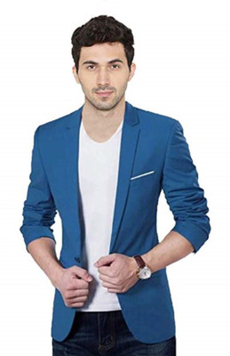 TRULYFAB Solid Single Breasted Casual Men Blazer(Blue)