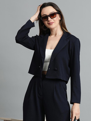 KOTTY Solid Single Breasted Casual Women Blazer(Blue)
