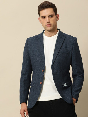 Mr Bowerbird Self Design Single Breasted Casual Men Blazer(Blue)