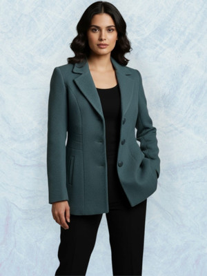 Pepzo Solid Double Breasted Casual Women Blazer(Blue)