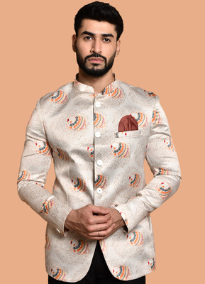 METRONAUT Printed Single Breasted Casual Men Blazer(Silver, Multicolor)