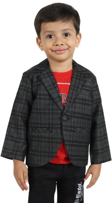 Jammer Self Design Single Breasted Casual Boys Blazer(Black)