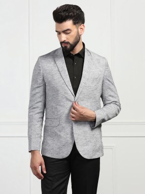 TAHVO Solid Single Breasted Party Men Blazer(Grey)