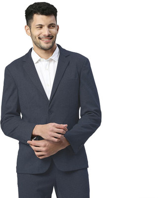 BASICS Solid Tuxedo Style Casual Men Blazer(Blue)