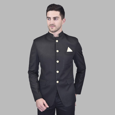 METRONAUT Solid Mandarin Casual Men Blazer(Black)