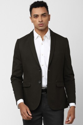 VAN HEUSEN Solid Single Breasted Formal Men Blazer(Black)