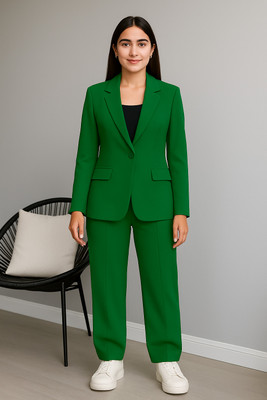 Aaromcollection Solid Single Breasted Casual Women Blazer(Green)