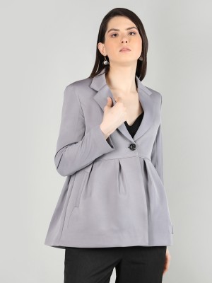 CHKOKKO Solid Single Breasted Formal Women Blazer(Grey)