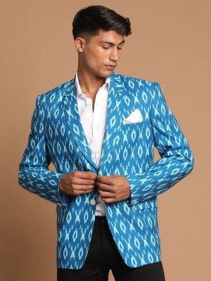 VASTRAMAY Printed Single Breasted Festive Men Blazer(Blue)