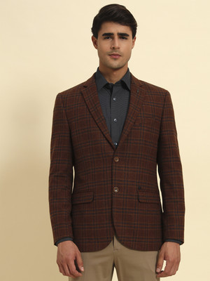 CANTABIL Checkered Single Breasted Formal Men Blazer(Brown)
