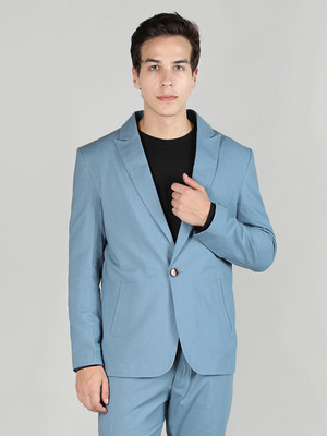 CHKOKKO Solid Single Breasted Casual Men Blazer(Blue)